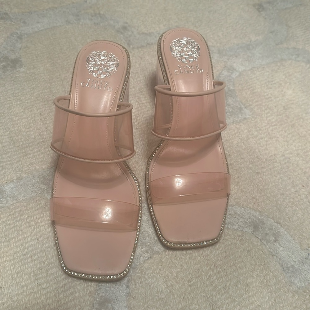Vince Camuto clear strappy sandals size 8.5. Gently worn soles-LIKE NEW!